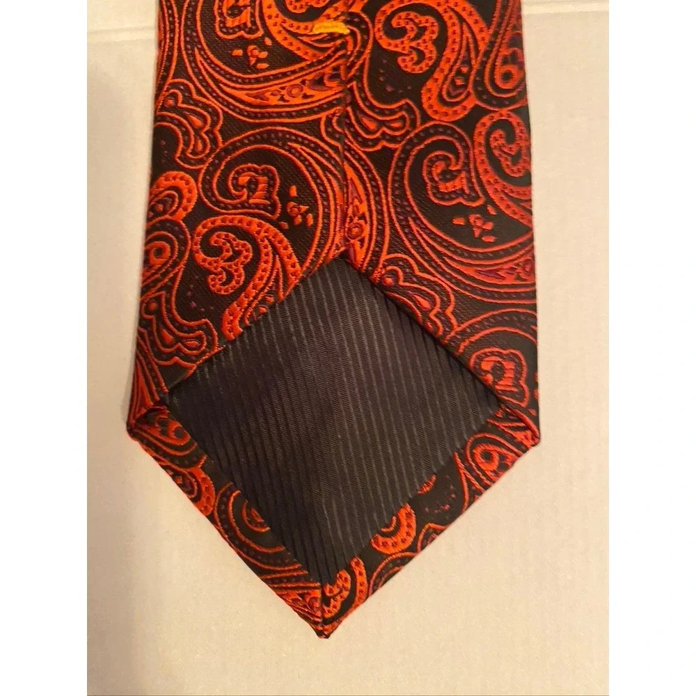 DiBanGu Mens Silk Necktie Orange Black Paisley Woven Hand Tailored Italian Style
